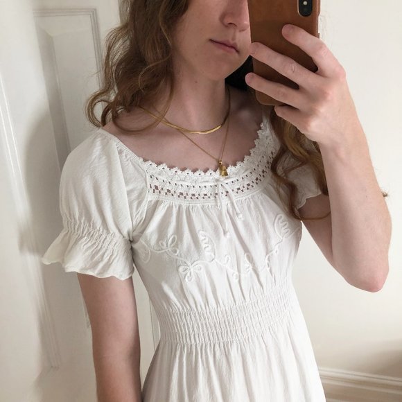 Vintage Cottagecore Puff Sleeve Lace Midi Dress M - Picture 5 of 9